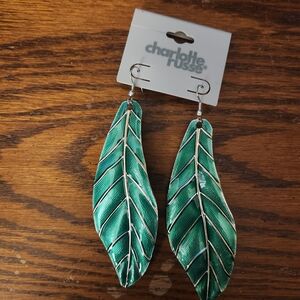 Charlotte Russe Teal Leaf Earrings